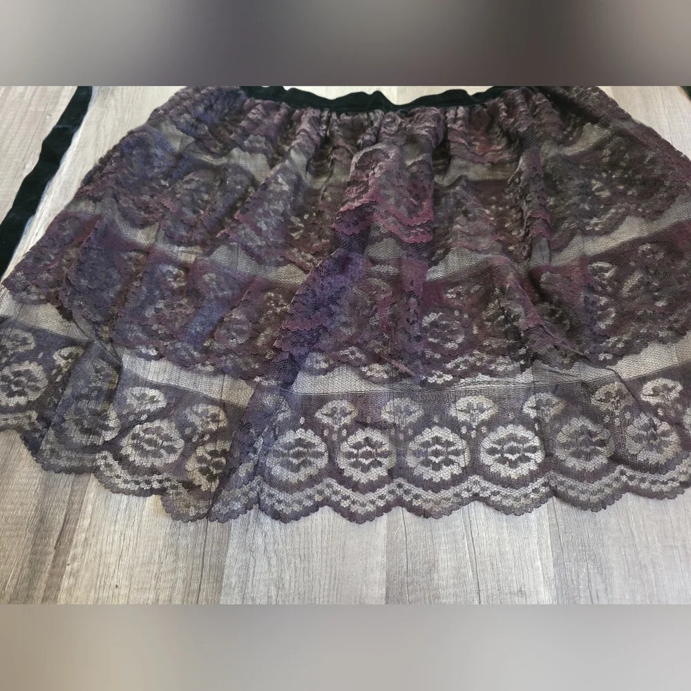 Goth Lace Apron Skirt Lolita Style Brown Velvet Sash Tie Waist Belt Whimsigoth
